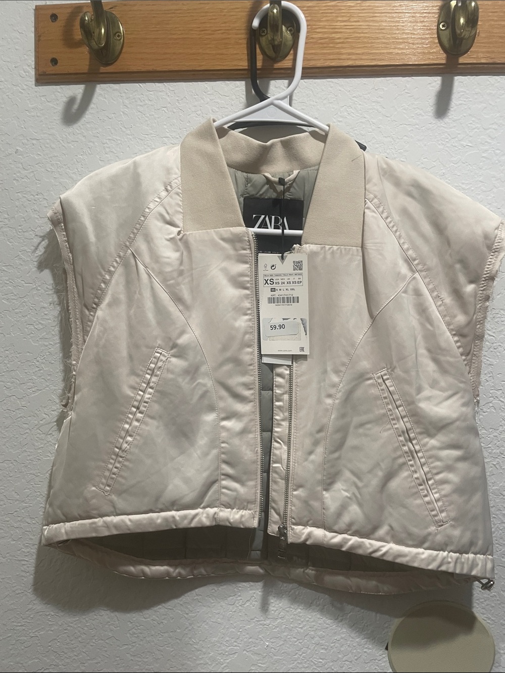 Zara Cream Padded Vest with Ribbed Collar